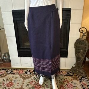 WORTHINGTON SZ 10 Long Fringed Purple Wrap Midi Skirt high waist Lined